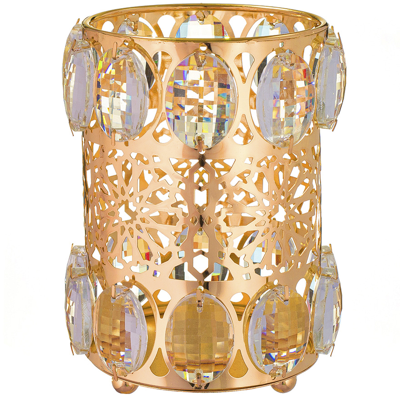 Стакан для зберігання металевий із камінням Crystal 032, золото
