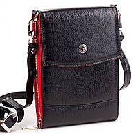 Женская маленькая сумка-кошелек на шею BUTUN 029-004-039 кожаная черная с красным