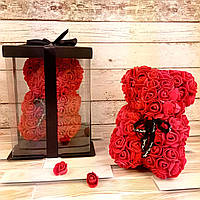 Мишка из роз 25 см в подарочной упаковке, бордовый девушке На день влюбленных 14 февраля Св.Валентина (ФОТО)