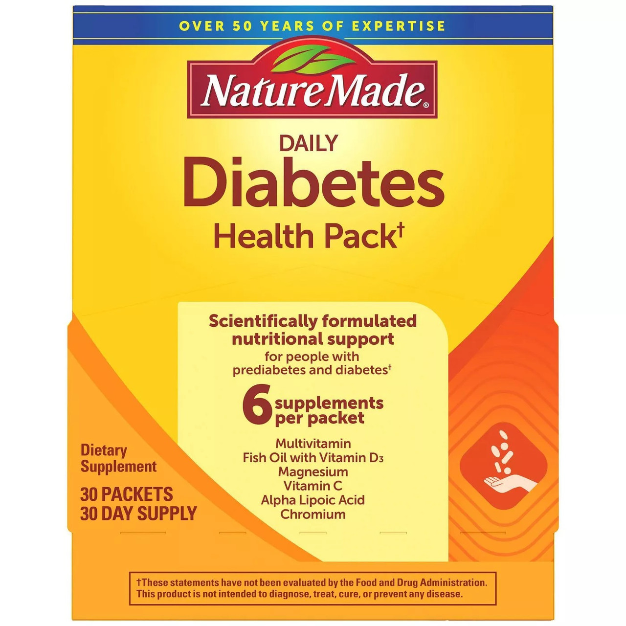 Nature Made Diabetes Health Pack для діабетиків вітаміни, мінерали, омега-3, альфа-ліпоєва, зелений чай, 30 пак