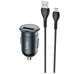 Автомобільна зарядка з швидкою зарядкою QC3.0 + MicroUSB кабель HOCO Z43 |1USB, 3A, QC, 18W| Сірий
