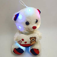 Мягкая игрушка светящийся мишка Тедди 25 см с сердцем со световыми и звуковыми эффектами Белый