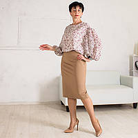 Женская юбка демисезонная однотонная из костюмной ткани Агнес цвет бежевый размеры 48 - 60