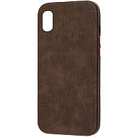 Кожаный чехол с имитацией кожи крокодила на iPhone X / iPhone XS brown Кожаный чехол на айфон x / айфон икс эс