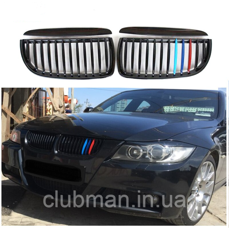 Решітка ноздрі BMW (БМВ) 3 series Е90 Е91 (2005-2008) Глянець дорестайл M-color