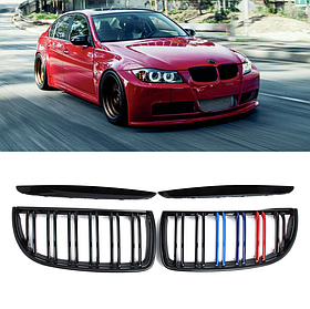 Решітка ноздрі BMW (БМВ) 3 series Е90 Е91 (2005-2008) Глянець дорестайл 2-х реберна M-color