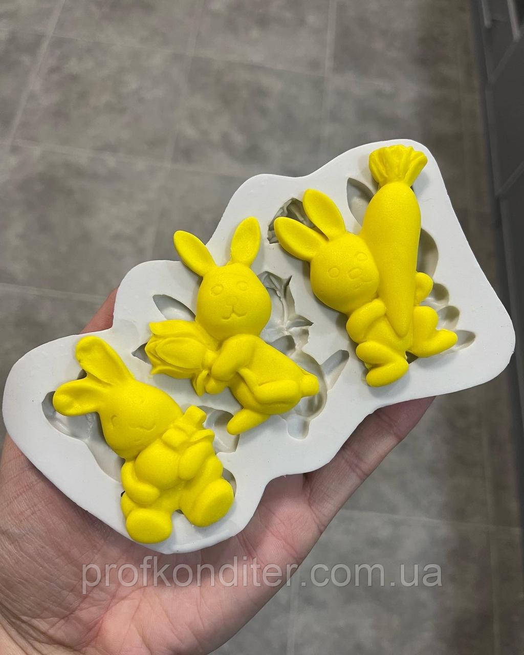 Силіконовий Молд для карамелі, ізомальт, мастики та шоколаду "Набір великодніх зайчиків асорті", фото 1