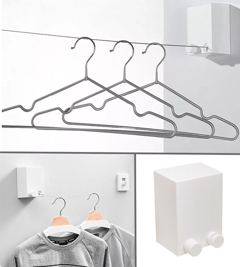 Сушилка для вещей Japanese clothesline, Белая автоматическая бельевая веревка - настенная сушилка 4.2 м (TS) - фото 4 - id-p1569874289
