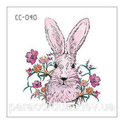 Флеш Тату. 6*6 См. Тимчасова. Перевідна. Зайці, Кролики, Квіти, Cc-040 (S), Ч/Б