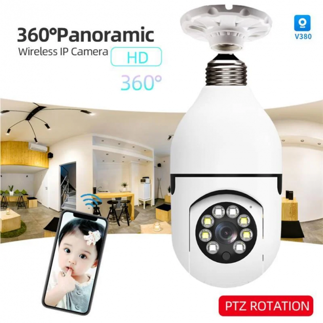 Камера відеоспостереження лампочка CAM L1 E27 WIFI IP 360/90 поворотна, фото 1