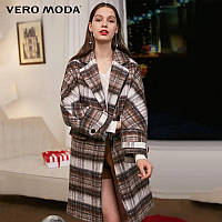 Женское шерстяное пальто в клетку Vero Moda S коричневый