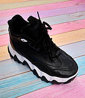 Кросівки високі чорні на чорно-білій підошві, для дівчаток р 36(22 см); 41(24.5 см)