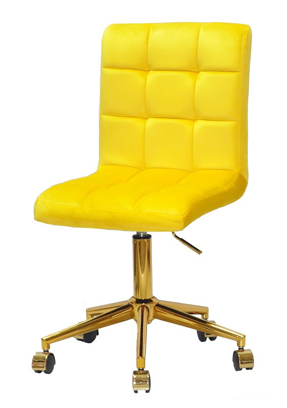 Стілець Augusto GD-Modern Office, жовтий В-1027 велюр на золотій хромованій хрестовині з колесами