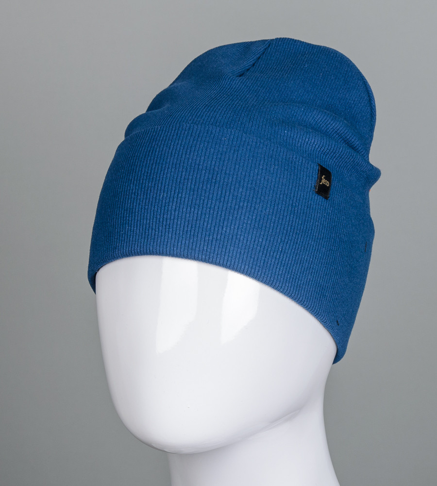 Шапка трикотажна Рубчик з відворотом FERO (20216), Індиго, фото 1