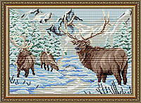 Набор для рисования камнями алмазная живопись ArtSolo Олени в зимнем лесу AT3008