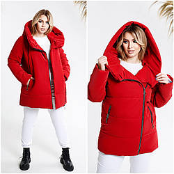Жіноча зимова куртка тепла стьобана з плащової тканини, великі розміри 50, 52, 54, 56 червона, синя, сіра, пудра