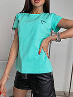Женская футболка с принтом "Сердечко" размеры от 42 до 48. Мятная