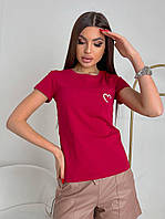 Женская футболка с принтом "Сердечко" размеры от 42 до 48. Бордовая