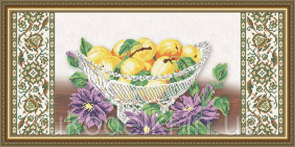 Схема на тканині для вишивання бісером ArtSolo Кришталь. Абрикоси та клематис на бежевому VKA3127