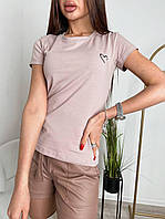 Женская футболка с принтом "Сердечко" размеры от 42 до 48. Беж