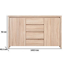 Комод комбінований Каспіан KOM2D4S 144х92х41см кольору дуб сонома БРВ-Україна
