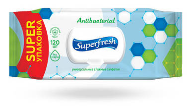 Антибактеріальні вологі серветки Superfresh з клапаном 120 шт.