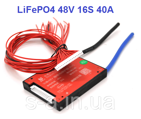40А 48В BMS контролер заряд-розряд плата DaLy LiFePO4 48V 16S 40A симетрія, фото 1