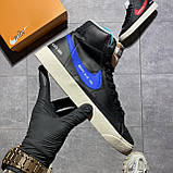 Чоловічі кросівки Nike Blazer Mid '77 Black Blue, чорні шкіряні кросівки найк блейзер мід, фото 2