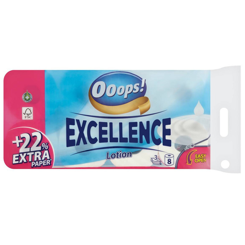 Туалетний папір Ooops! Excellence Lotion 3-шарова 150 відривів 8 шт