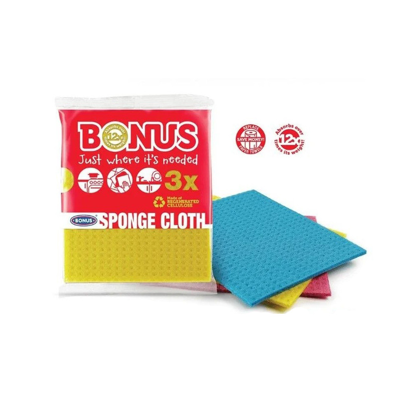 Серветка BONUS sponge cloth вологопоглинаюча 18*16 см (кольорова) 3 шт