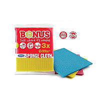 Салфетка BONUS sponge cloth влагопоглощающая 18*16 см (цветная) 3 шт