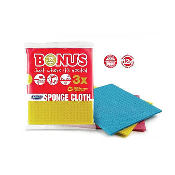 Серветка BONUS sponge cloth вологопоглинаюча 18*16 см (кольорова) 3 шт