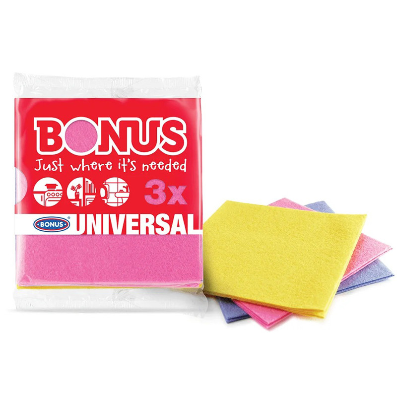 Серветка BONUS Universal cloth універсальна 36*36 см (кольорова) 3 шт, фото 1