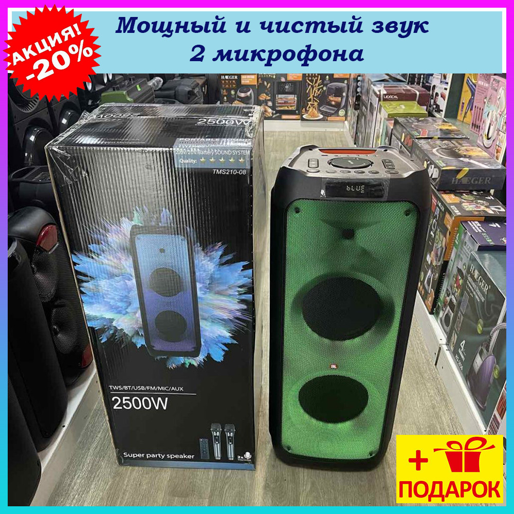 Потужний акумулятор Pro Audio 250 Вт. 2 мікрофони, пересувна блок аудіосистема з караоке
