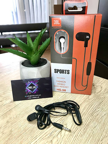 Наушники JBL HS - 58 sports вакуумні дротові з мікрофоном black, фото 2