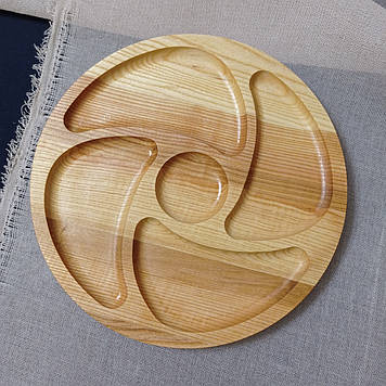 Дошка для подачі страв кругла на 5 секцій двостороння з ясеня
