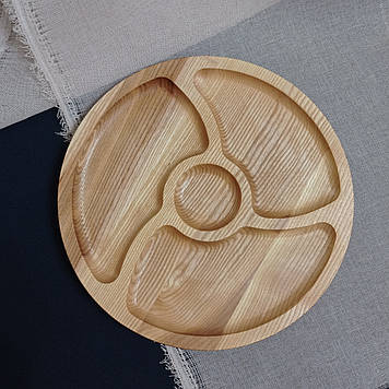 Дошка для подачі страв кругла на 4 секції двостороння з ясеня