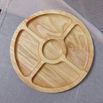 Дошка для подачі страв кругла на 5 секцій двостороння з ясеня