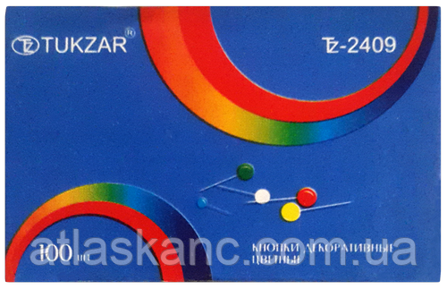 Кнопки голка 11 мм Tukzar, 100 шт., кольорові кульки, у картонній коробці TZ-2409