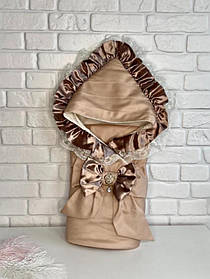 Конверт - ковдра для новонароджених на виписку з бантом Мілена Lari Коричневий