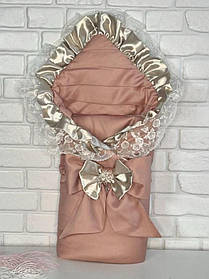 Конверт - ковдра для новонароджених на виписку з бантом Мілена Lari Бежевий