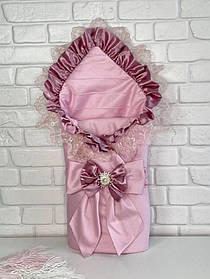 Конверт - ковдра для новонароджених на виписку з бантом Мілена Lari Рожевий