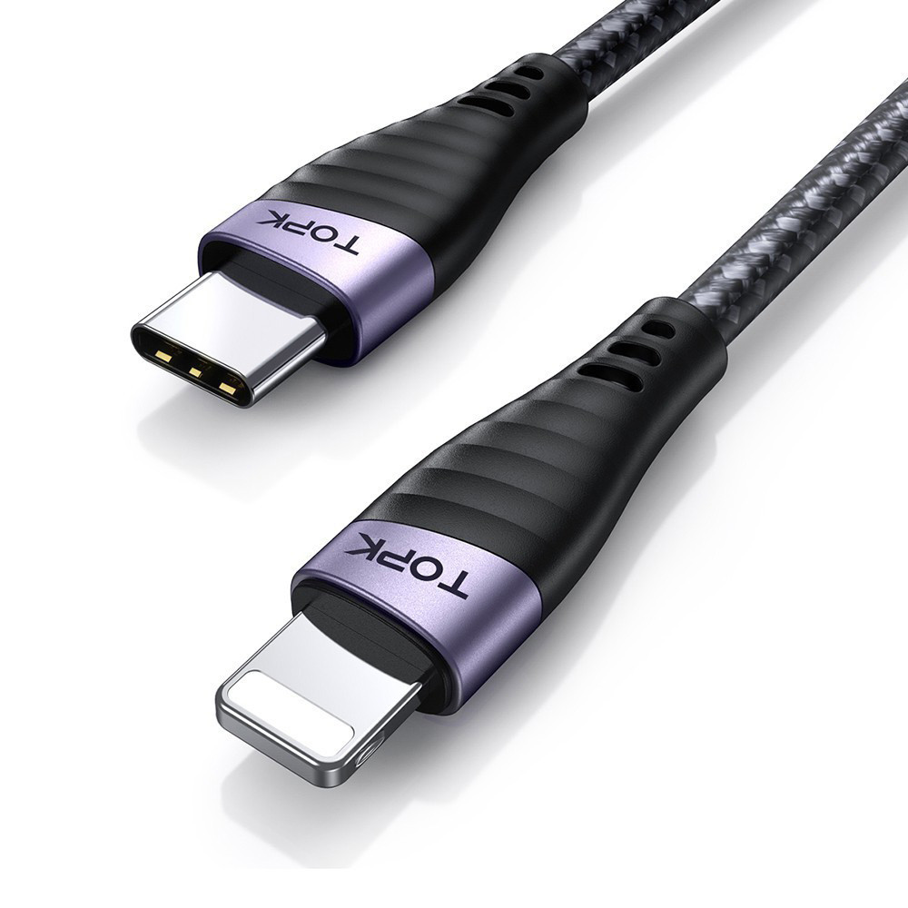 Кабель синхронізації Topk PD USB Type-C для Apple iPhone 20 W 2.2 A 1 m нейлоновий сірий (TK15CI-GR)