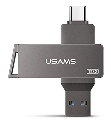 Металева USB Флешка 2в1 128GB Type-C/USB 3.0 для телефону комп'ютера USAMS USB3.0 US-ZB201 Сірий