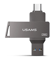 USB Флешка 2в1 256GB Type-C/USB 3.0 для телефона / компьютера USAMS USB3.0 US-ZB202 Серый