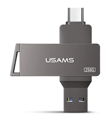 Металева USB Флешка 2в1 256GB Type-C/USB 3.0 для телефону комп'ютера USAMS USB3.0 US-ZB202 Сірий