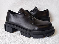 Prada m туфли! Женские осенние кожаные ботинки на толстой подошве на шнурках 39