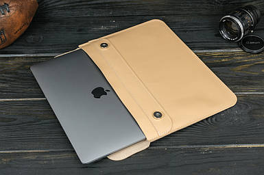 Шкіряний чохол для MacBook Дизайн №37, натуральна шкіра Grand, колір Бежевий