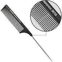 Расчёска - гребень для волос Carbon T&G с металлической ручкой черный 06700 (барбер, парикмахер, стрижка)