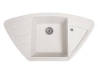 Кухонна мийка кам'яна Крафт білий. Гранітна з крилами зі штучного каменю раковина на кухню